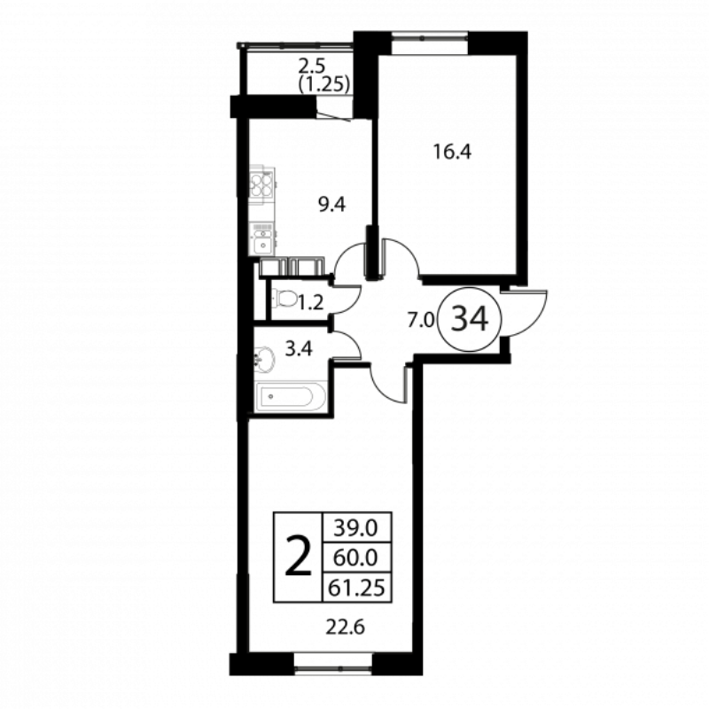2 ккв 61,3 м²