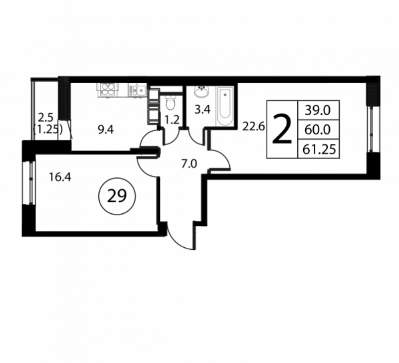 2 ккв 61,3 м²