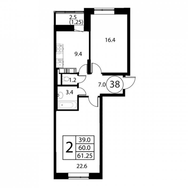 2 ккв 61,3 м²