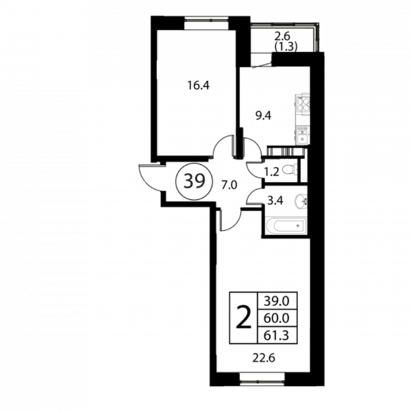 2 ккв 61,3 м²
