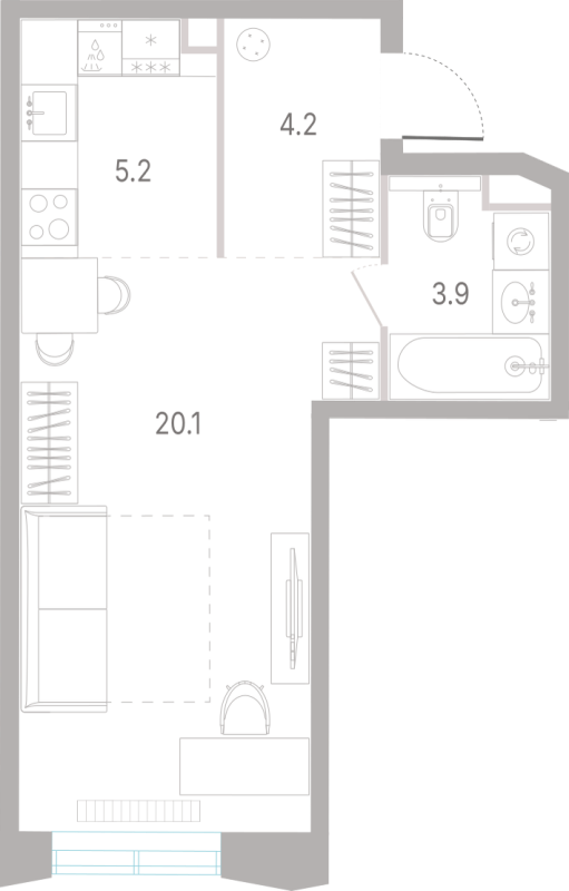 Студия 33,4 м²