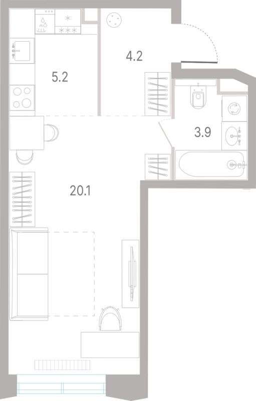 Студия 33,4 м²