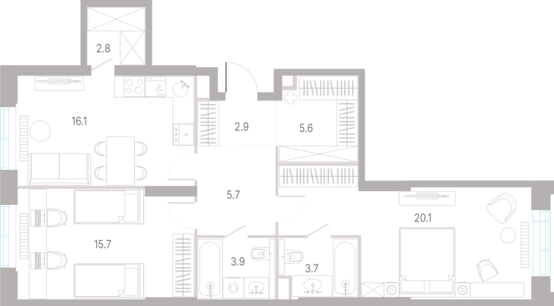 3 ккв (Евро) 76,5 м²