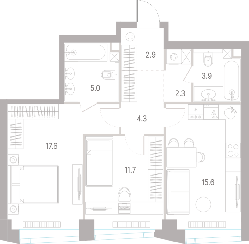 3 ккв (Евро) 63,3 м²