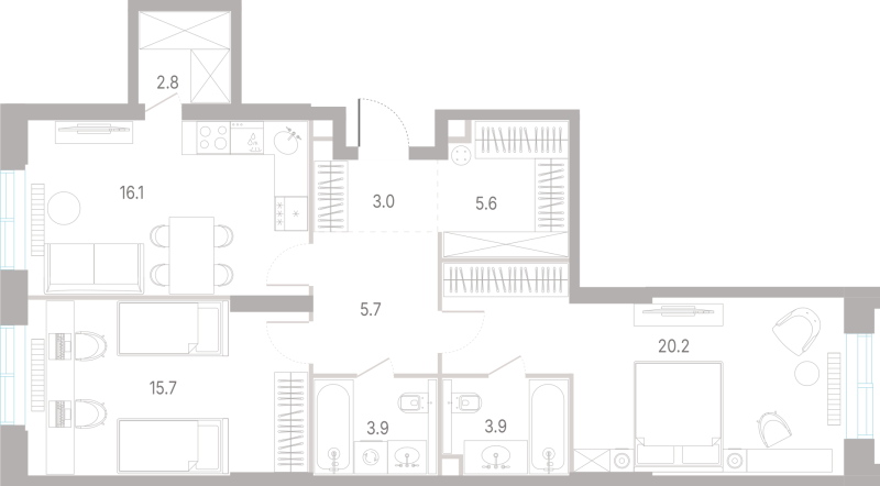 3 ккв (Евро) 76,9 м²