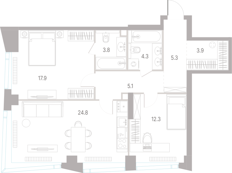 3 ккв (Евро) 77,4 м²