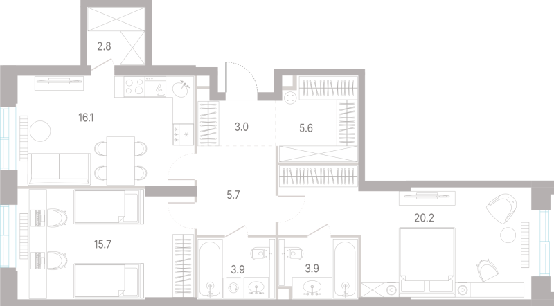 3 ккв (Евро) 76,9 м²