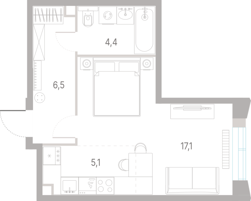 Студия 33,1 м²