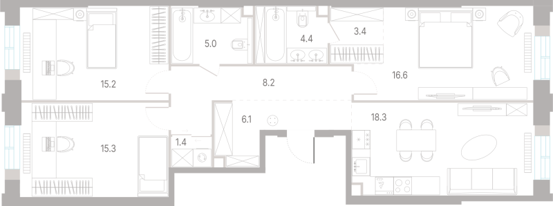 4 ккв (Евро) 93,9 м²