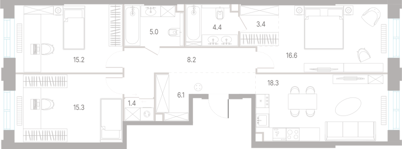 4 ккв (Евро) 93,9 м²