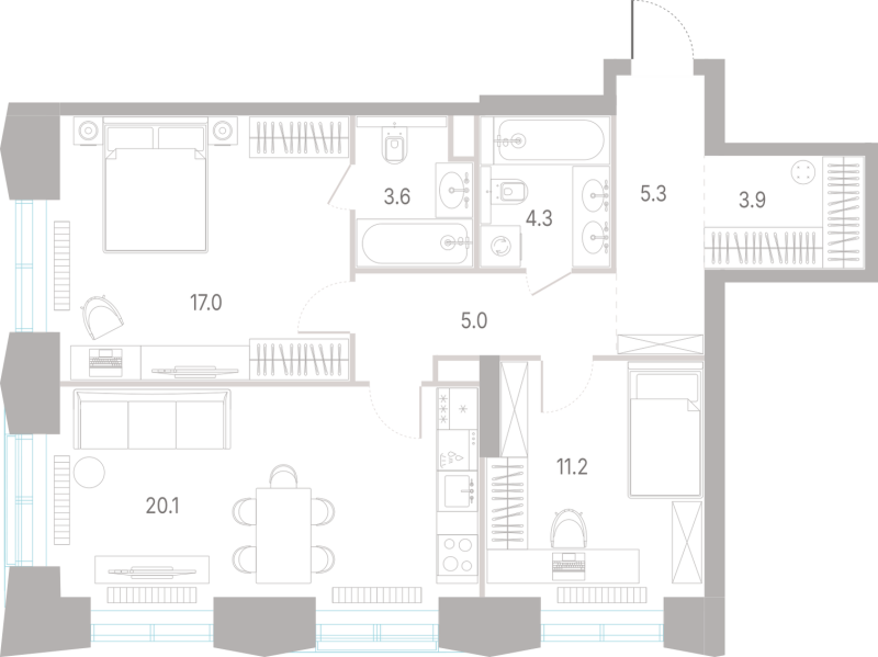 3 ккв (Евро) 70,4 м²