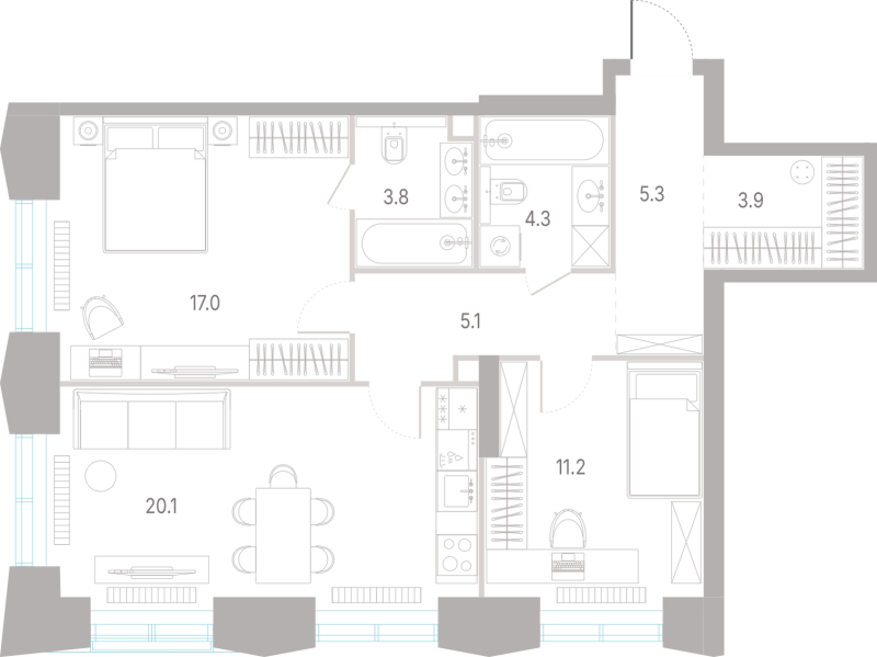 3 ккв (Евро) 70,7 м²