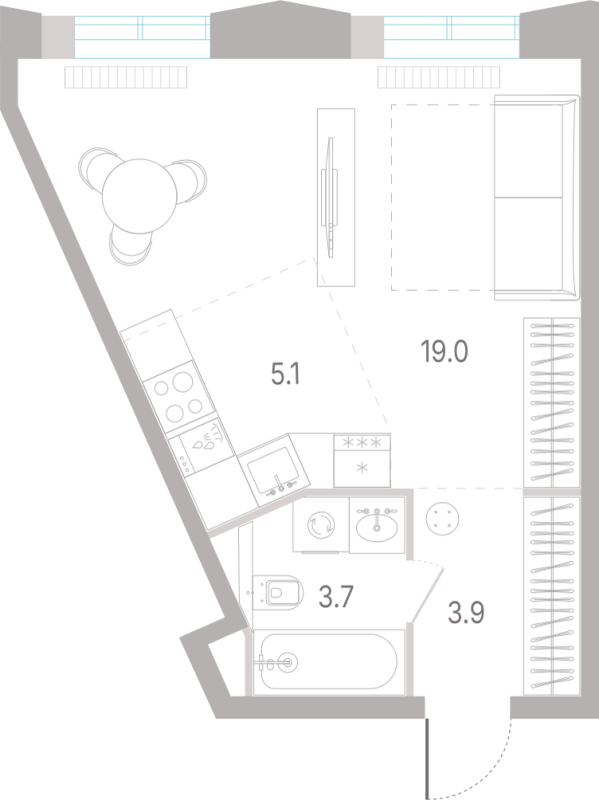 Студия 31,7 м²