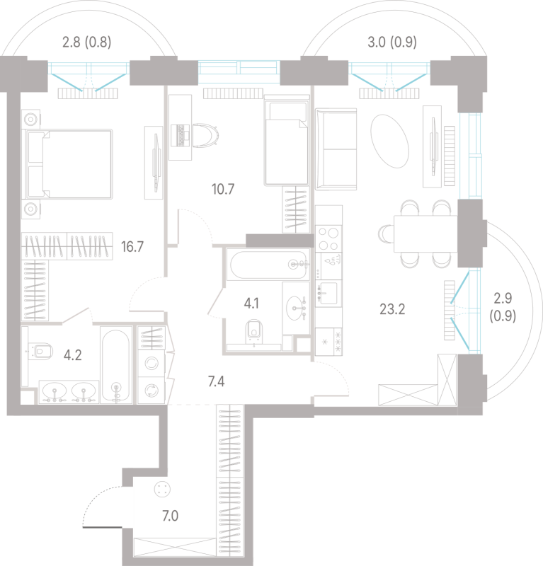 3 ккв (Евро) 75,9 м²