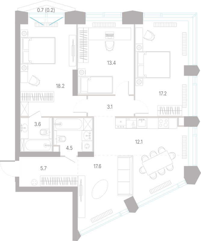 4 ккв (Евро) 95,6 м²