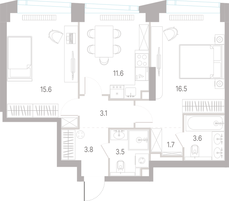 2 ккв 59,4 м²