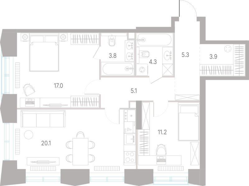 3 ккв (Евро) 70,7 м²