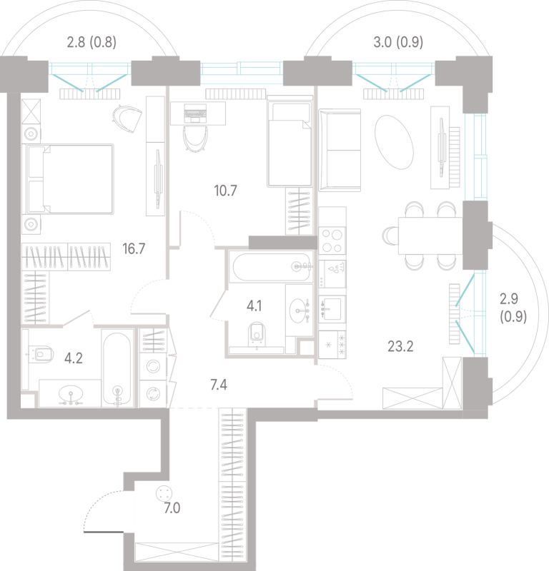 3 ккв (Евро) 75,9 м²