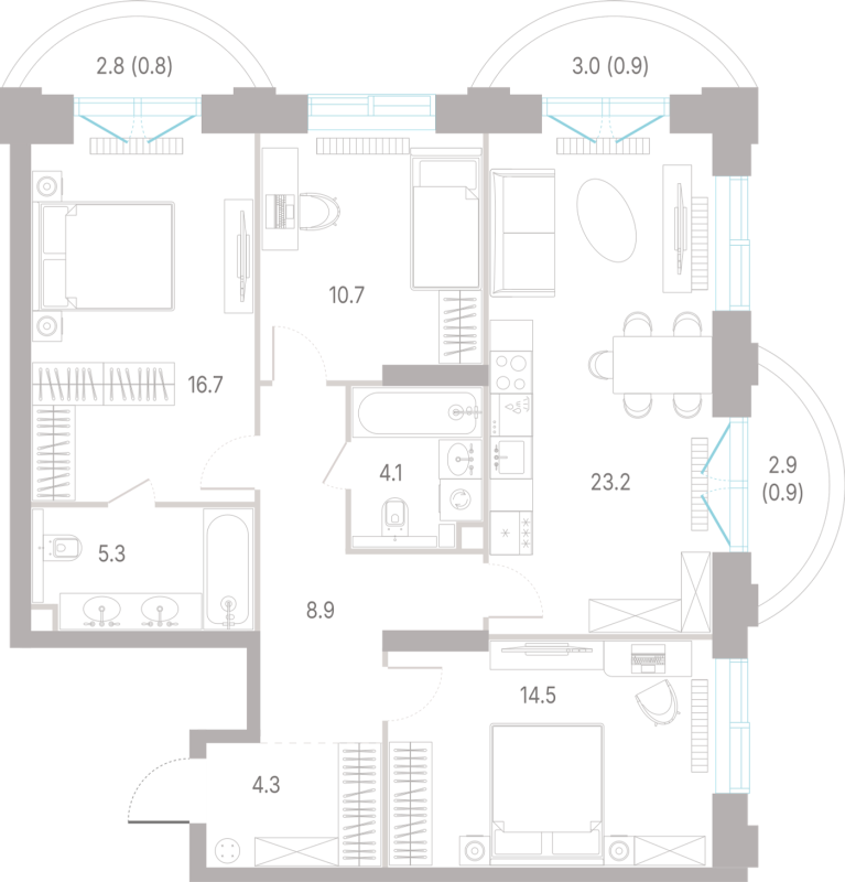 4 ккв (Евро) 90,3 м²