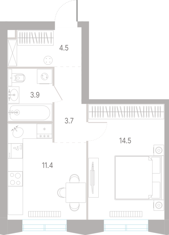 1 ккв 38 м²
