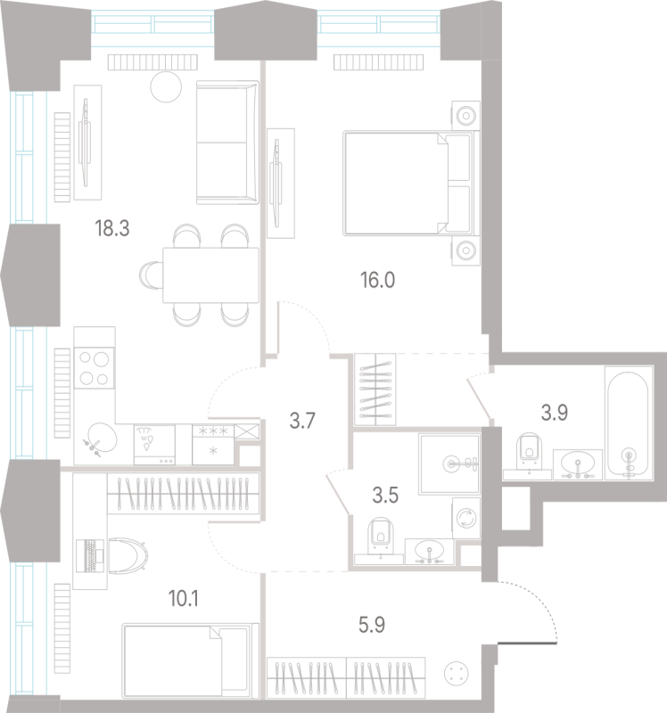 3 ккв (Евро) 61,4 м²