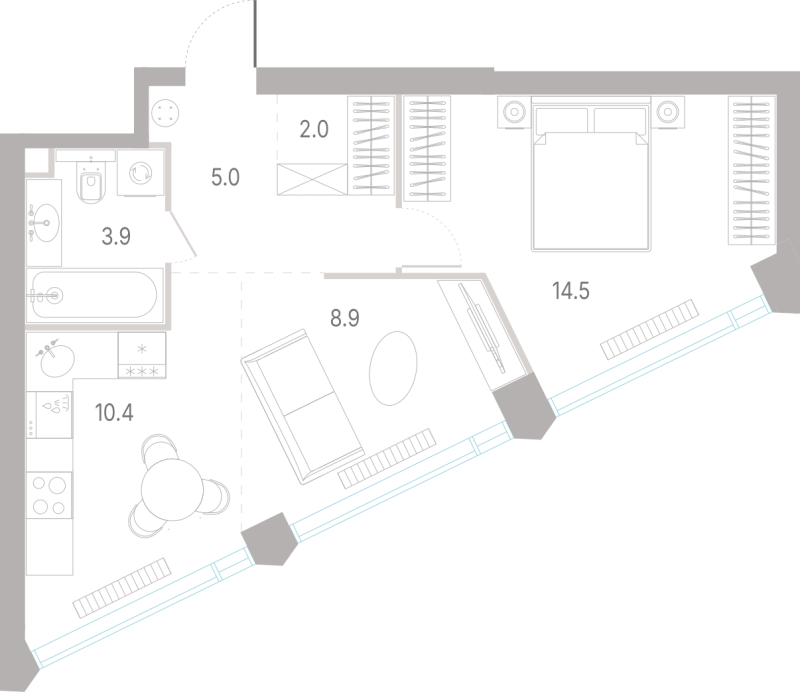 2 ккв (Евро) 44,7 м²