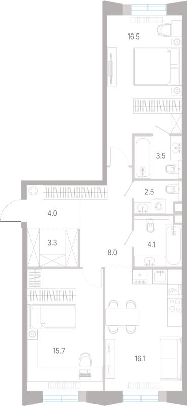 3 ккв (Евро) 73,7 м²