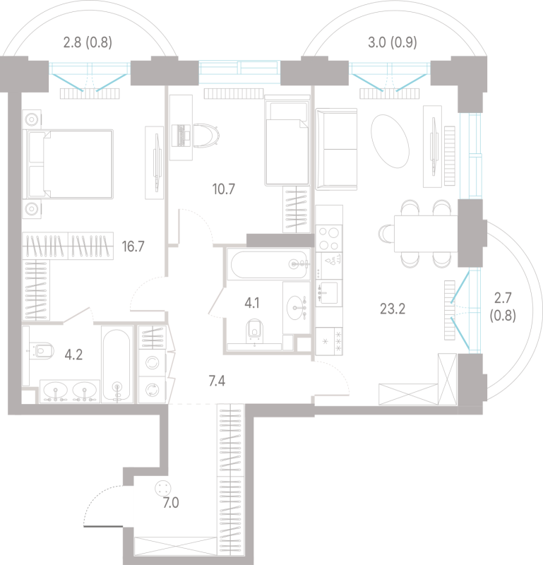 3 ккв (Евро) 75,8 м²