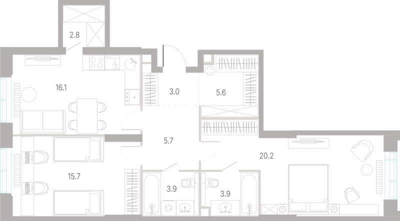 3 ккв (Евро) 76,9 м²