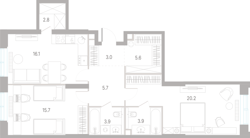 3 ккв (Евро) 76,9 м²
