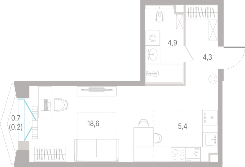 Студия 33,4 м²