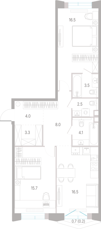 3 ккв (Евро) 74,3 м²