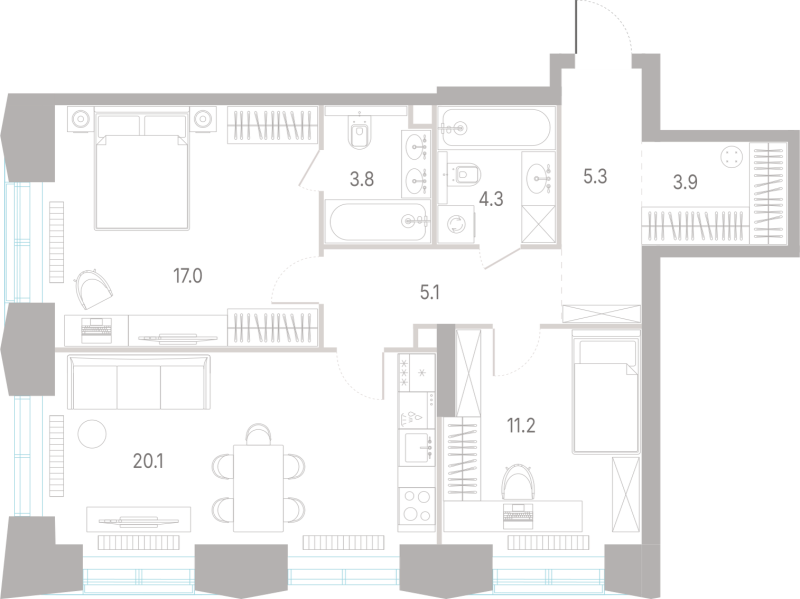 3 ккв (Евро) 70,7 м²