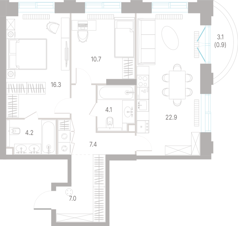 3 ккв (Евро) 73,5 м²