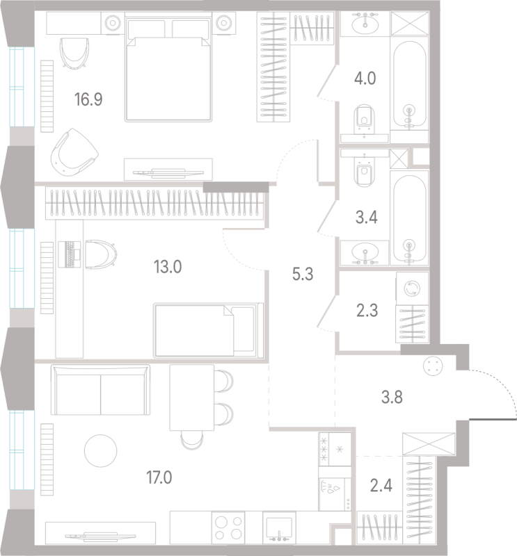 3 ккв (Евро) 68,1 м²