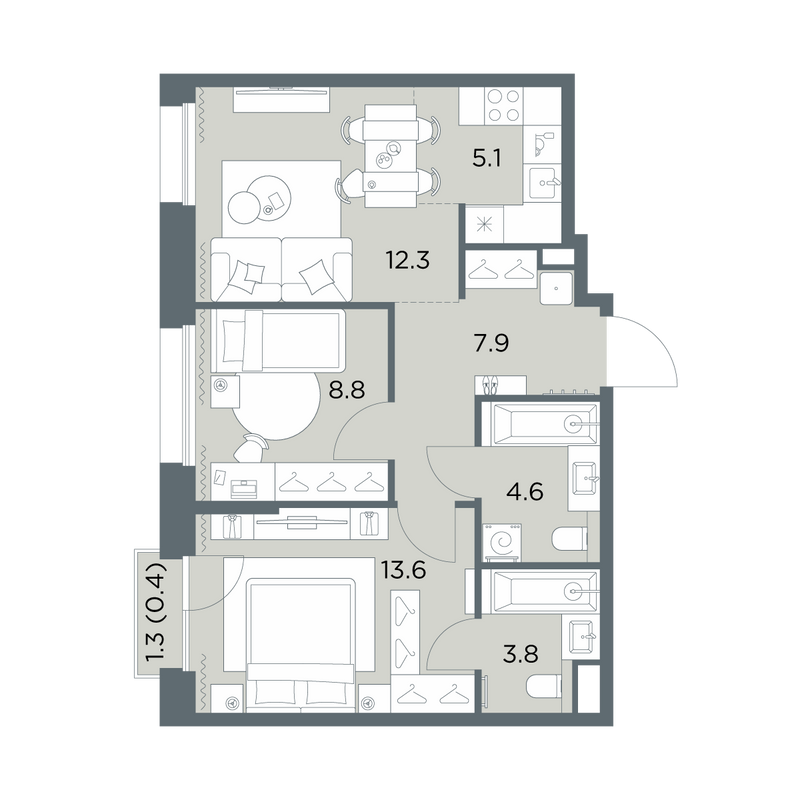 3 ккв (Евро) 56,5 м²