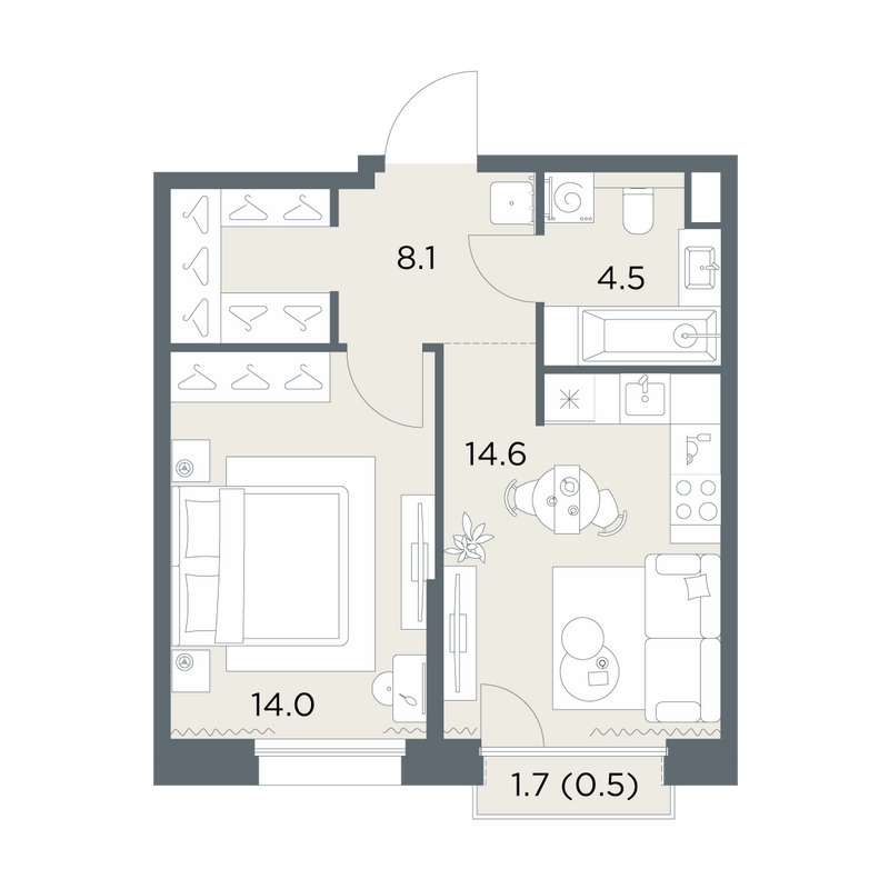 1 ккв 41,7 м²