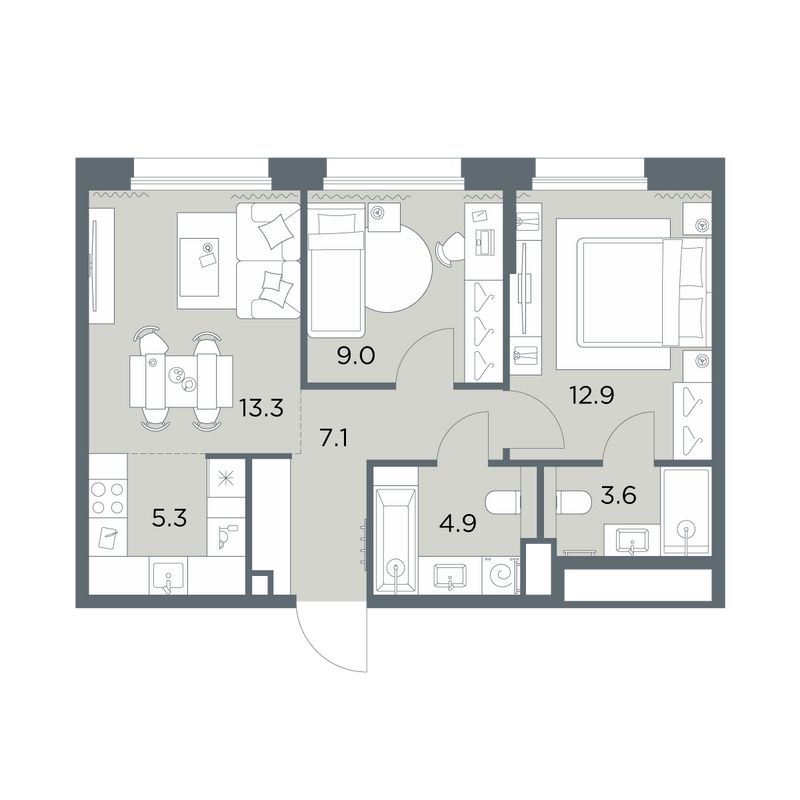 3 ккв (Евро) 56,1 м²