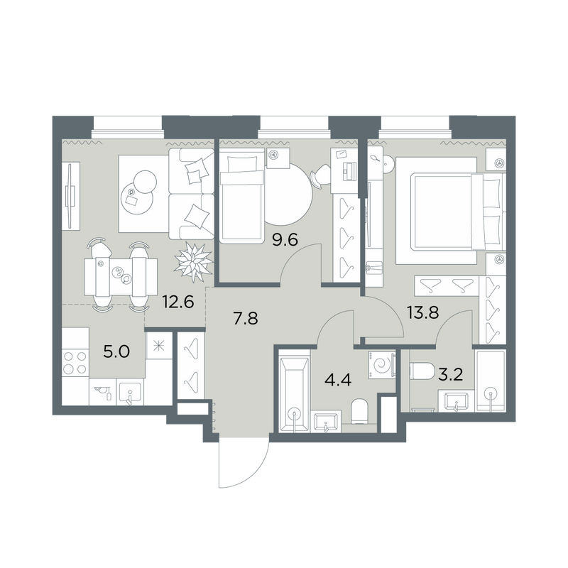 3 ккв (Евро) 56,4 м²
