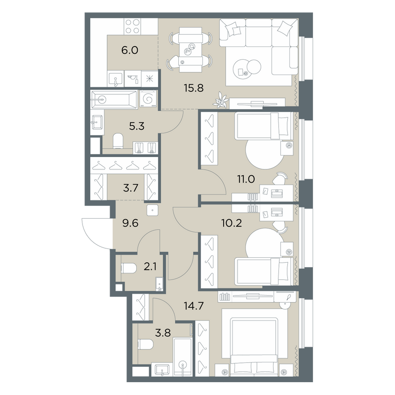 4 ккв (Евро) 82,2 м²