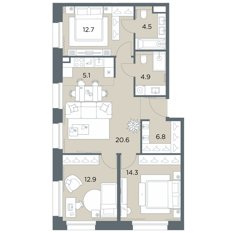 4 ккв (Евро) 81,8 м²