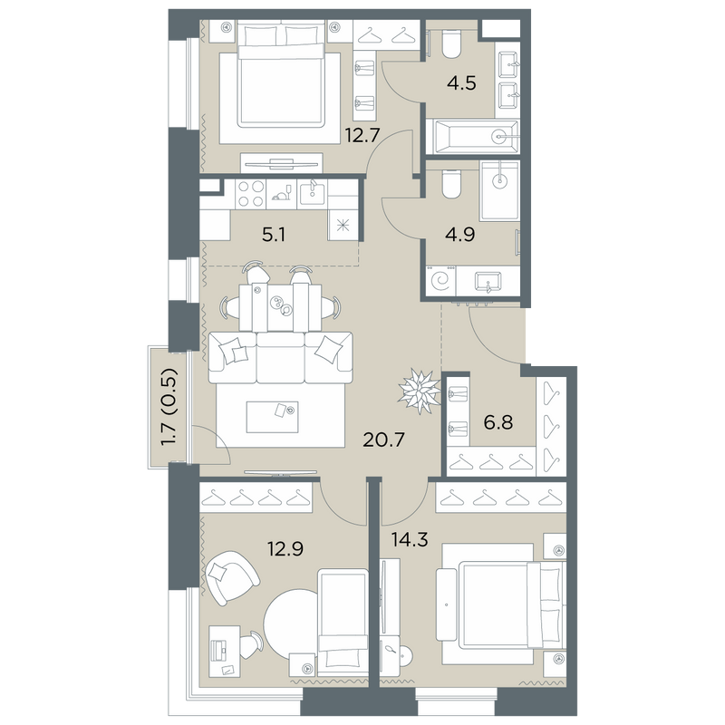 4 ккв (Евро) 82,4 м²