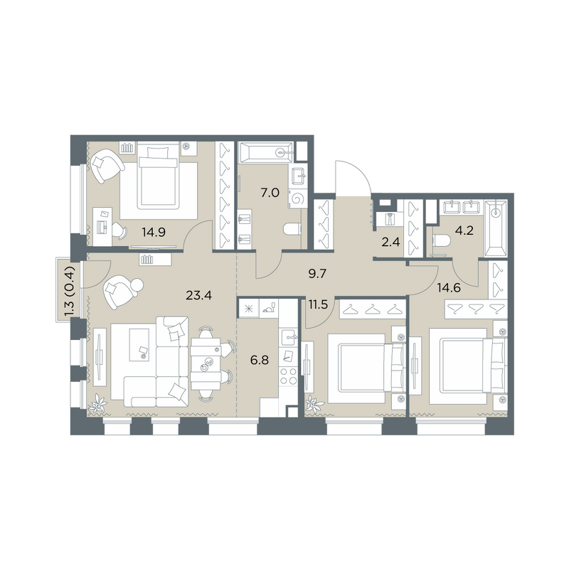 4 ккв (Евро) 94,9 м²