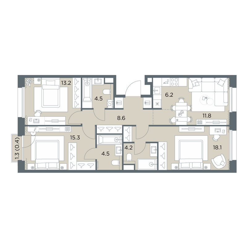 4 ккв (Евро) 86,8 м²