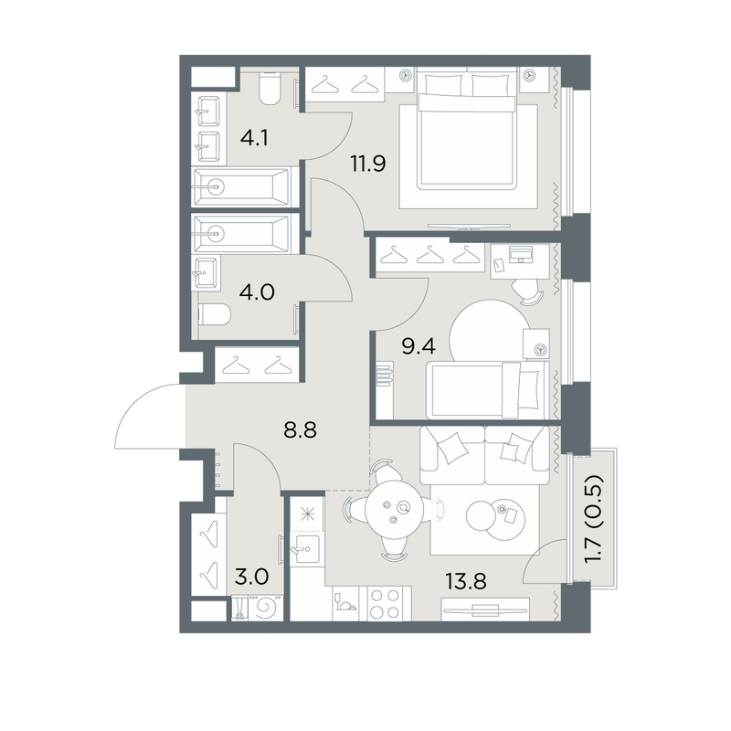 2 ккв 55,5 м²