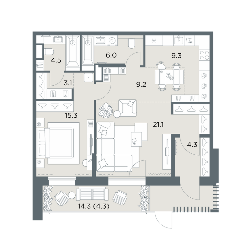 2 ккв (Евро) 77,1 м²