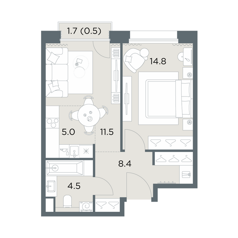 2 ккв (Евро) 44,7 м²