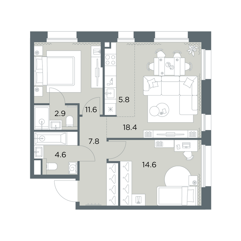 3 ккв (Евро) 65,7 м²