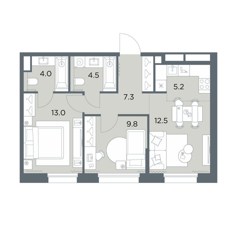 3 ккв (Евро) 56,3 м²