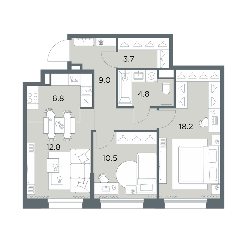 3 ккв (Евро) 65,8 м²